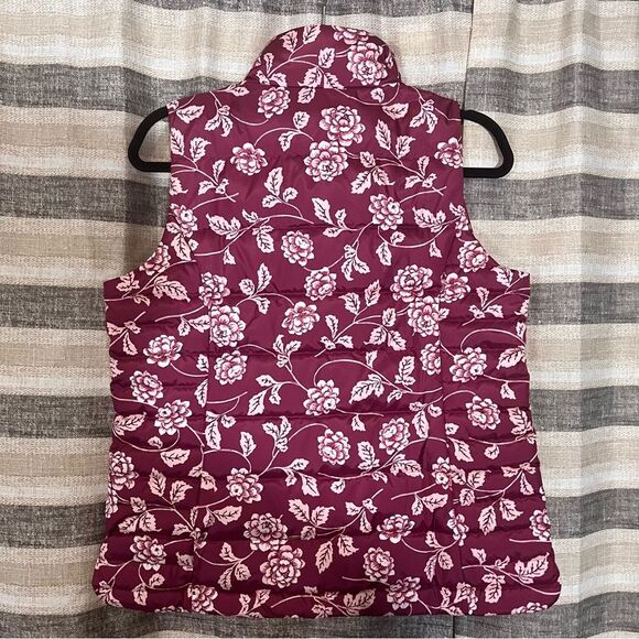 Lands End Burgundy Floral Allied Feathered Down Vest Size Small - Picture 2 of 8